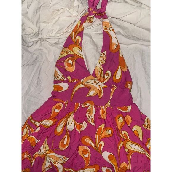 Urban Outfitters triangle halter dress pink yellow flourish swirl size medium - Picture 3 of 6